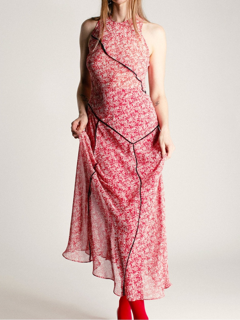 NWT Nomia Women’s Poppy Chiffon Paneled Maxi Dress